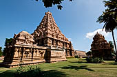 The great Chola temples of Tamil Nadu - The Brihadisvara temple of Gangaikondacholapuram. The Ganesha temple with the great vimana towering behind. 